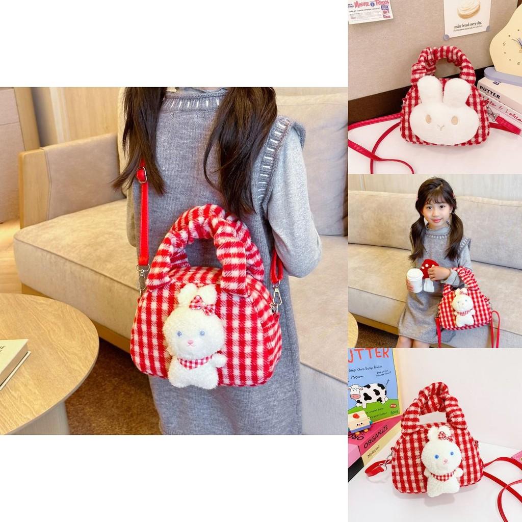 Charming Kids Plush Rabbit Shoulder Bag In Checkered Style Ideal For Preschoolers And Toddlers