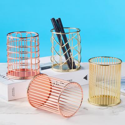 1PC Desktop Stift Halter Büro Schule Lagerung Fall Metall Gold Rose Gold Box Schreibtisch Stift Bleistift Organizer Home Storage