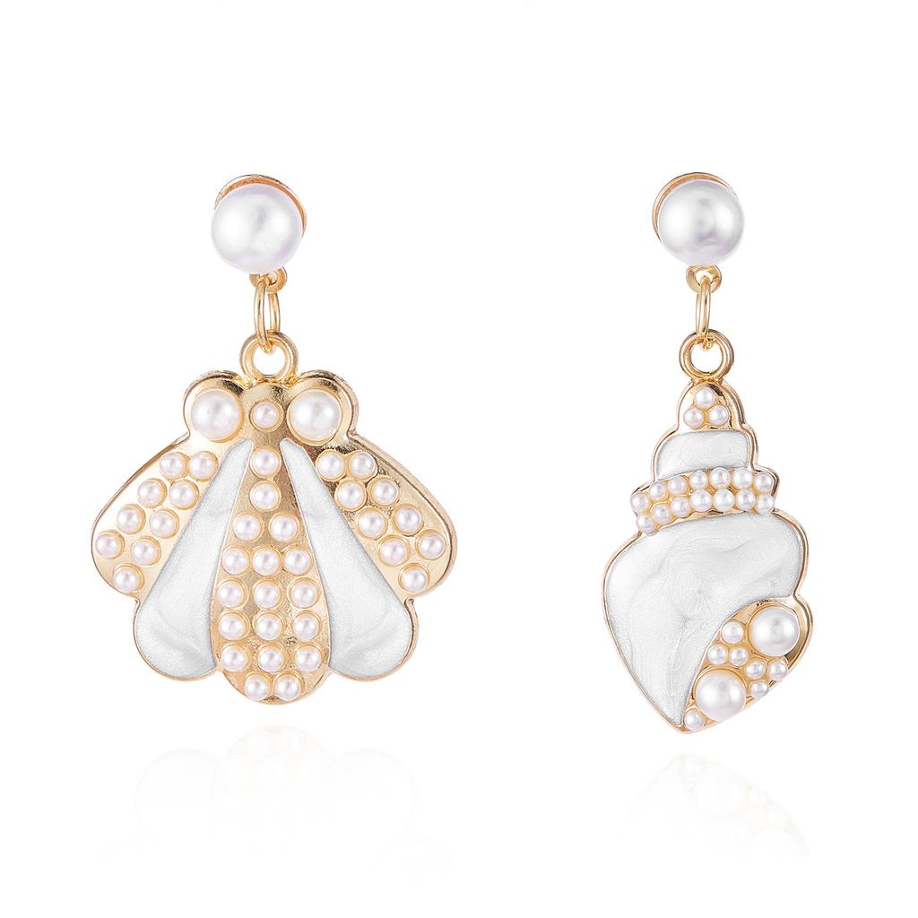 Sweet Temperament Colorful Oil-dripping Shell Starfish Pearl Dangle Earrings for Women Summer Beach Cute Jewelry Accessory Gift