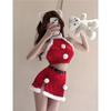 New Sexy Pure Wind Velvet Plush New Year's Day Christmas Split Temperament Short Dress Suit for Women