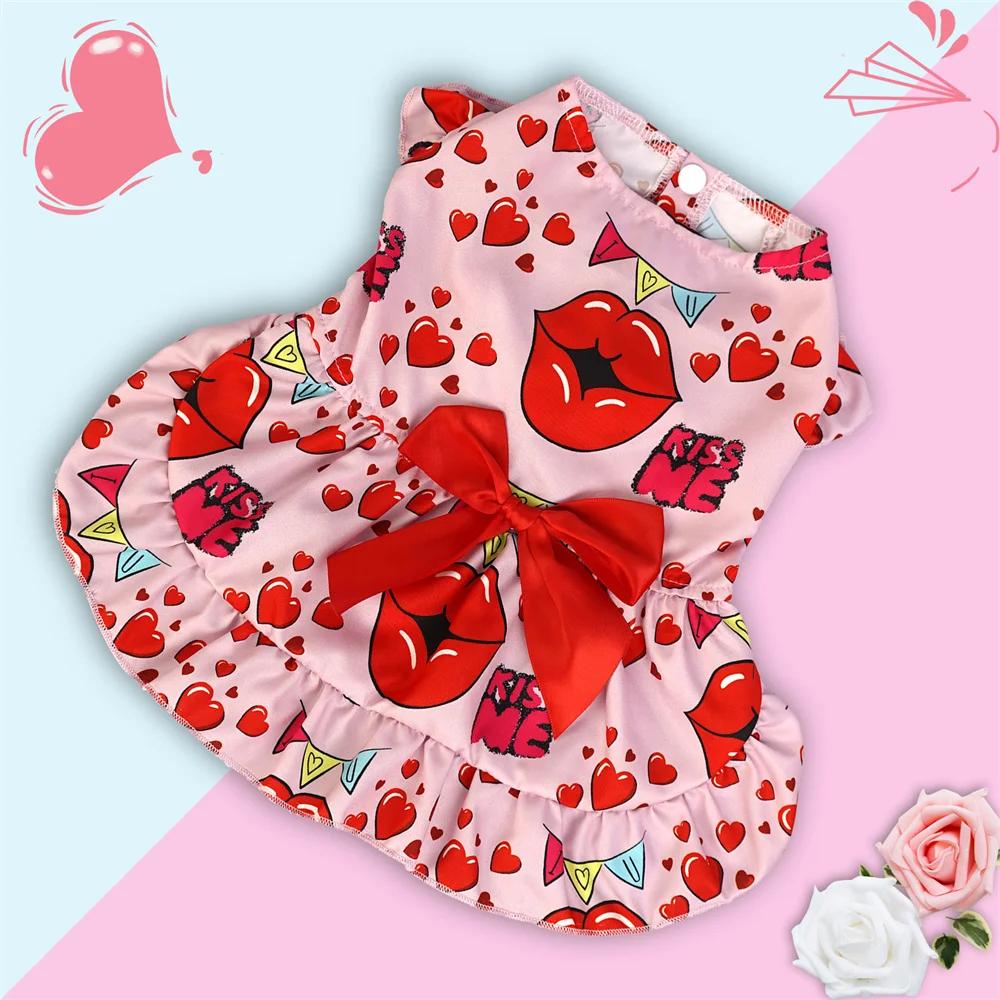 Valentine's Day Puppy Dog Cat Dress Lovely Female Pet Weeding Dresses for Small Dogs Pomeranian Schnauzer Skirt Mascotas Clothes