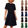 Women's Fashionable Casual  Hollowed-out Lace Short-sleeved Round Neck Pleated Dress