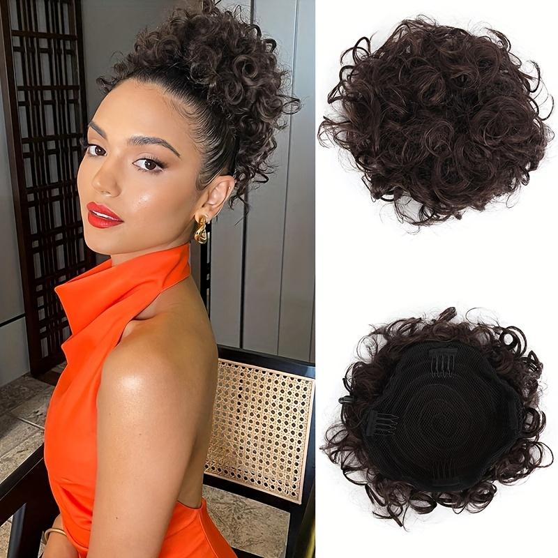 Messy Bun Hair Pieces Elastic Drawstring Fake Hairpieces Short Kinky Curly Scrunchies Ponytail Synthetic Hair Extensions for Women Daily Party Use