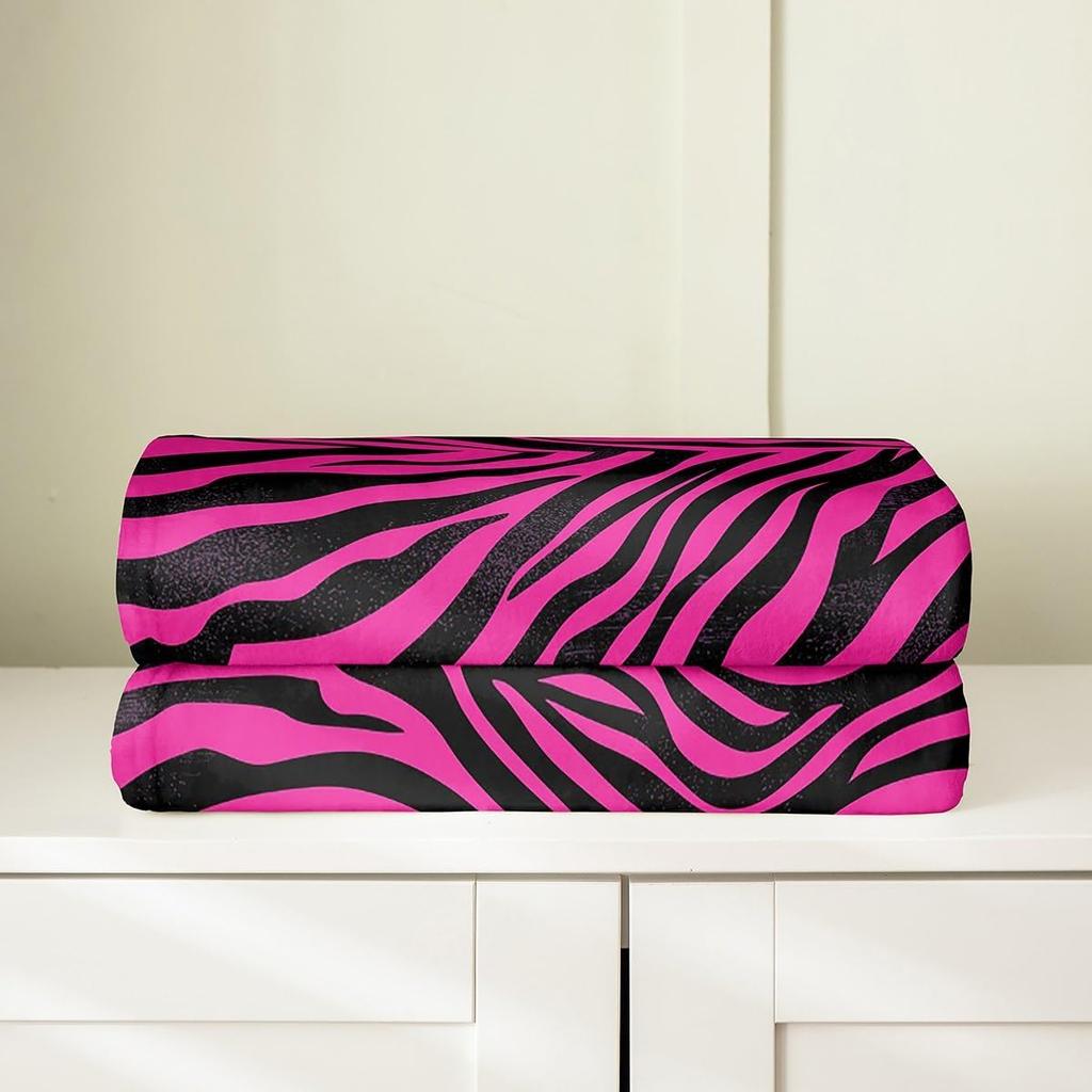 Pink Zebra Print Blanket Soft Fleece Throw Cozy Living Room Decor Animal Pattern Bed Cover Fashion Home Textile