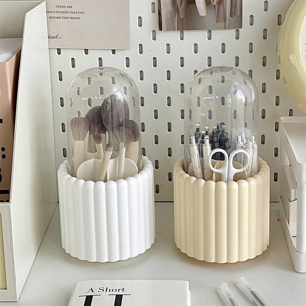 Rotating Dust-Proof Cosmetic Organizer: Makeup Brush Holder, Lipstick & Eyeshadow Storage, Desk Pen Holder
