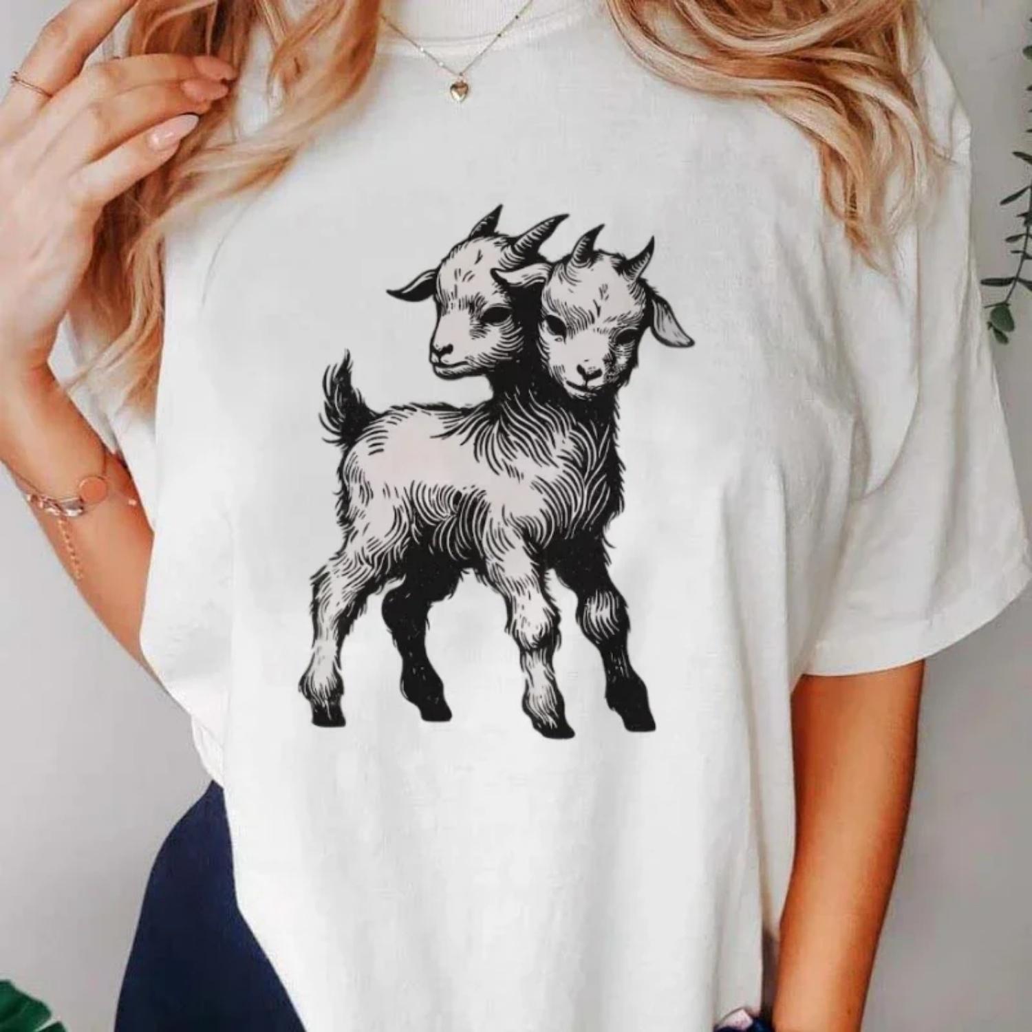 

Women s Retro Fun T-Shirt Women s Fashion Clothing Short Sleeve Cartoon Clothing Summer Women s T-Shirt Goat Pattern T-Shirt XXXXXL білий