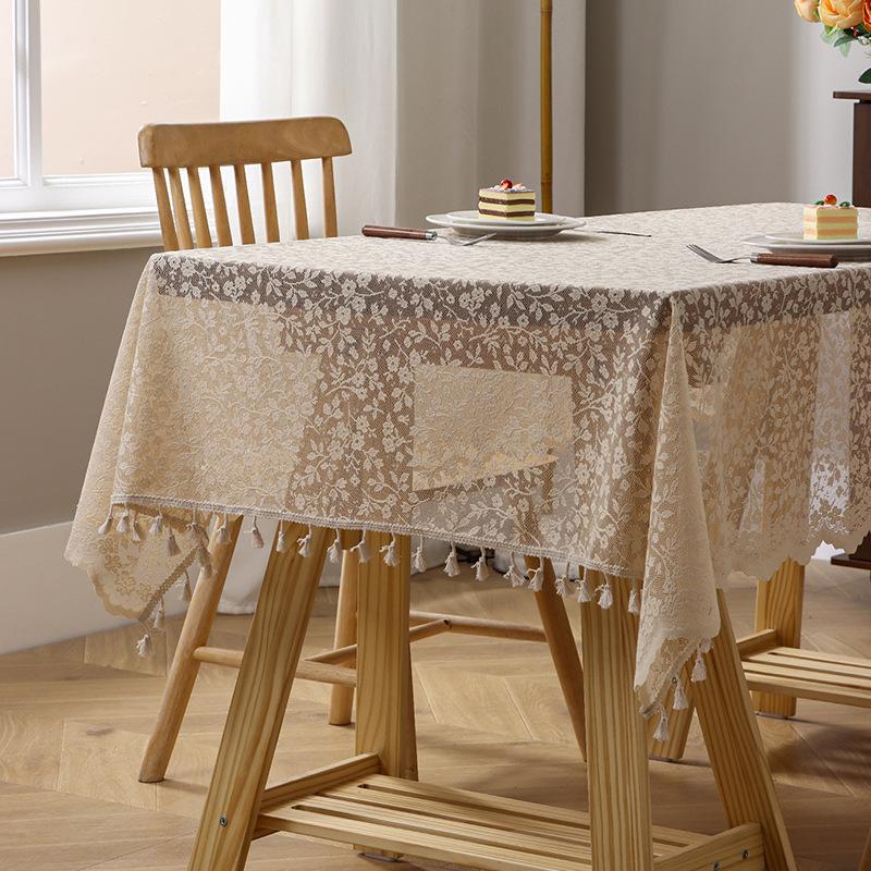 French Small Flower Fringed Tablecloth Ins Pastoral Small Fresh Jacquard Lace Tablecloth Photo Background Table Fabric