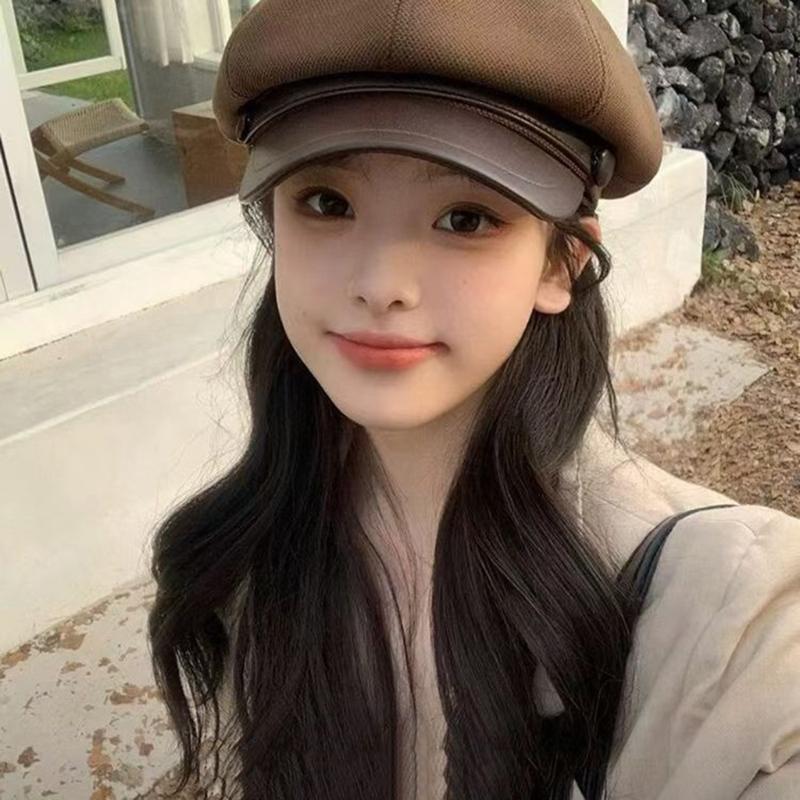 Warm Octagonal Cap for Adult and Teens, Soft Polyester Cabbie Hat with Short Brims and Button Detail for Winter Daily Styling, Street Wear