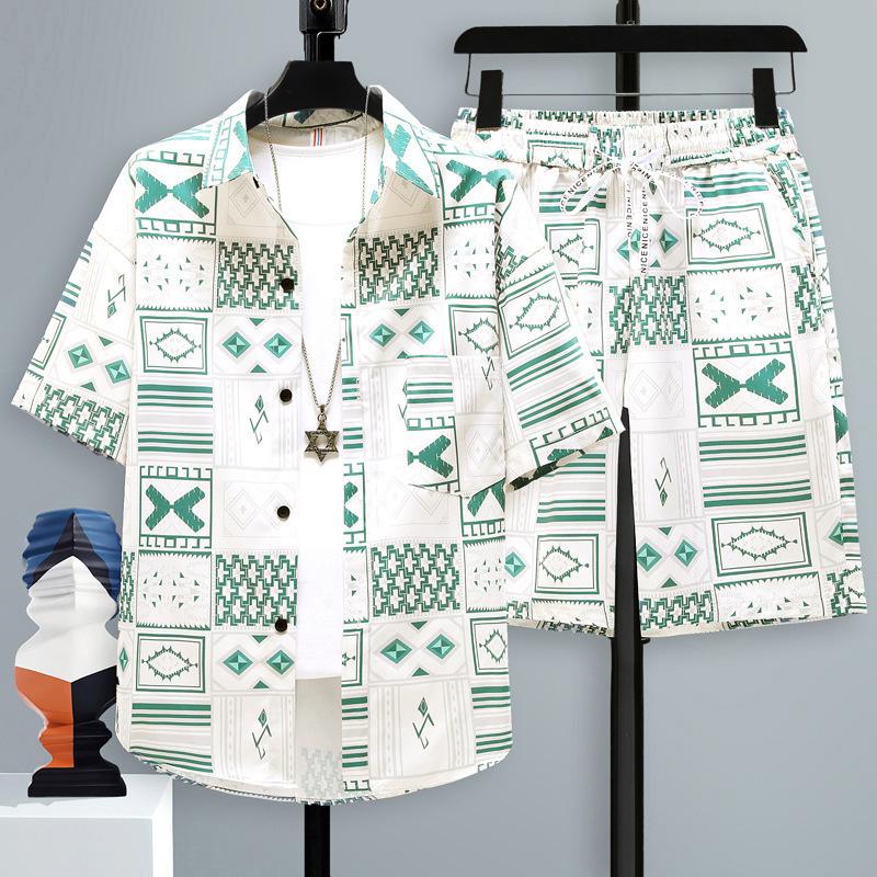 Summer Set Men's Two Shirt Shorts Harajuku Oversized Men Sets Outfits