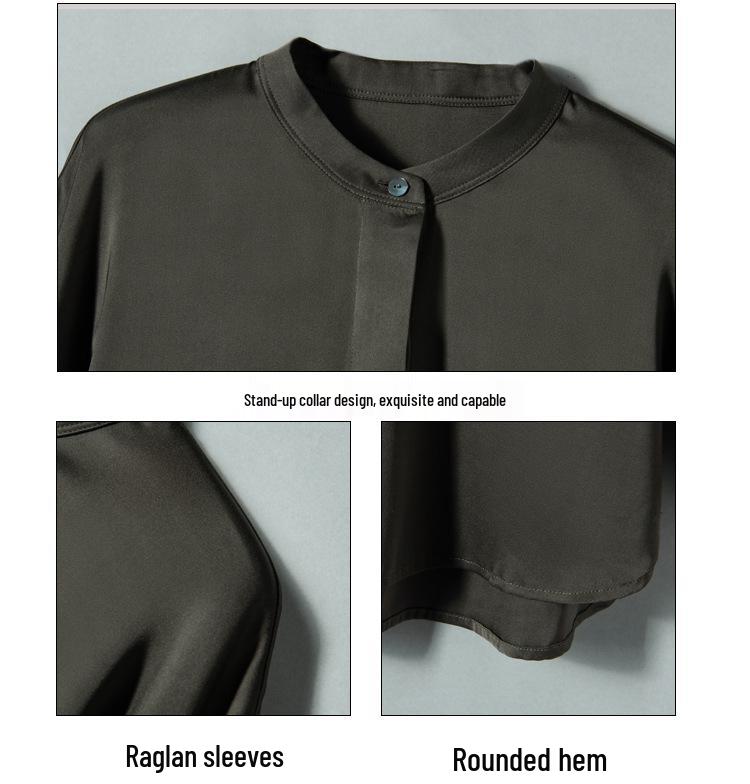 Women's 2025 Summer Short-Sleeve Mulberry Silk Stand Collar Shirt