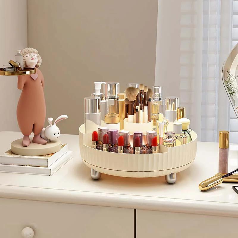 360 Rotating Cosmetic Organizer Non-Slip Cabinet Makeup Storage Tray Kitchen Plastic Seasoning Bottle Storage Box Fruit Tray