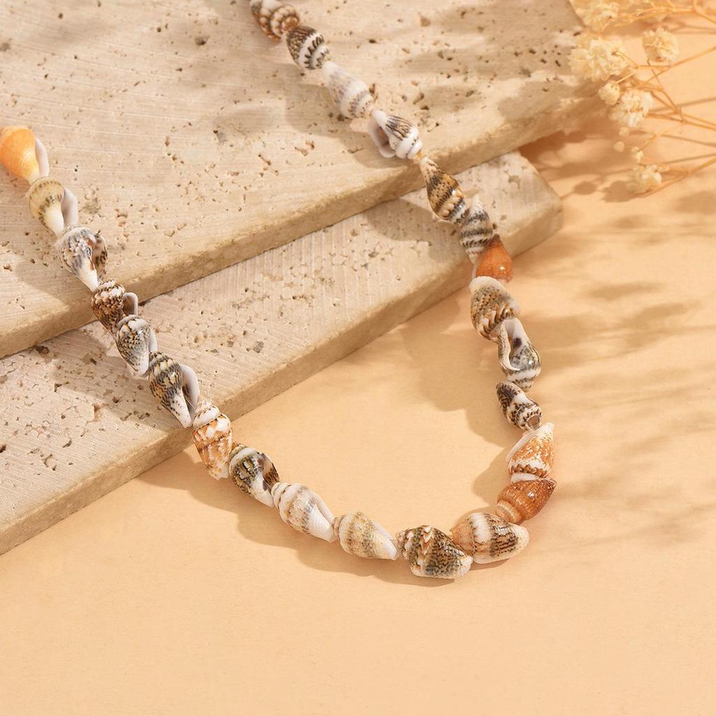 Cross-Border Beaded Shell Conch Necklace: European & American Retro Vacation Clavicle Chain