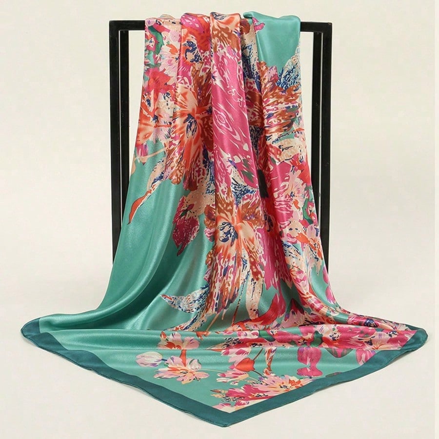 1 Stück Minimalistisches Bedrucktes Satin-Quadratuch, Neue Frühjahrs-Mode-Kopftuch für Damen, Kann als Taillengürtel, Taschendekoration verwendet werden,