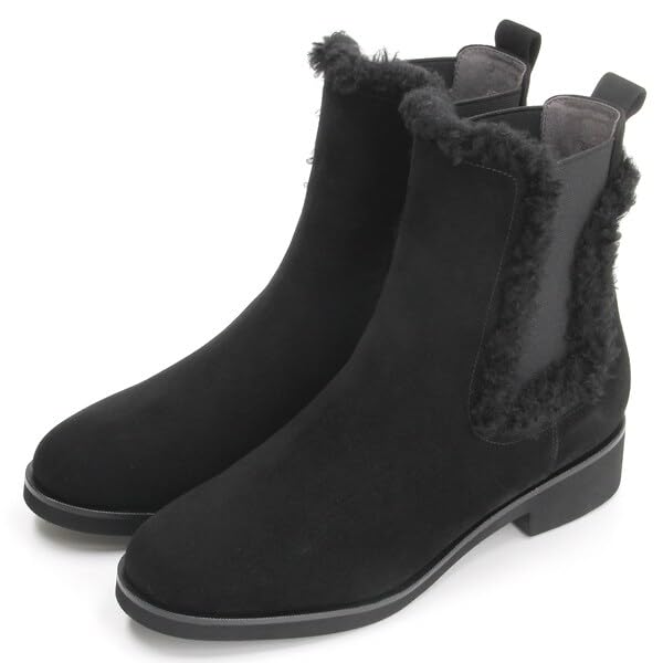 STUART Fashion Boots Side Gore Boa Short Boots 6592 Black Suede [JILL SHOE]