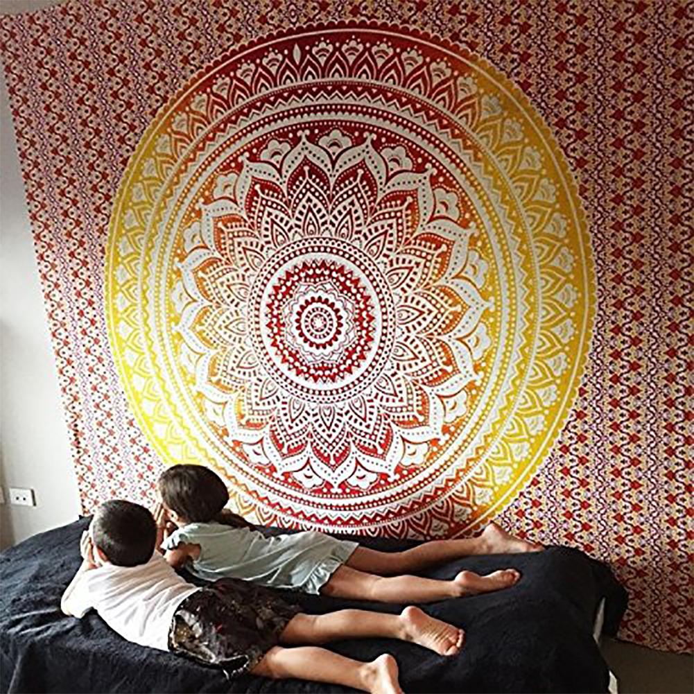 

Vintage Style Printing Hanging Tapestry Bedspread Blanket Home Room Background Wall Decor Sunscreen Shawl Gold210CM * 150CM