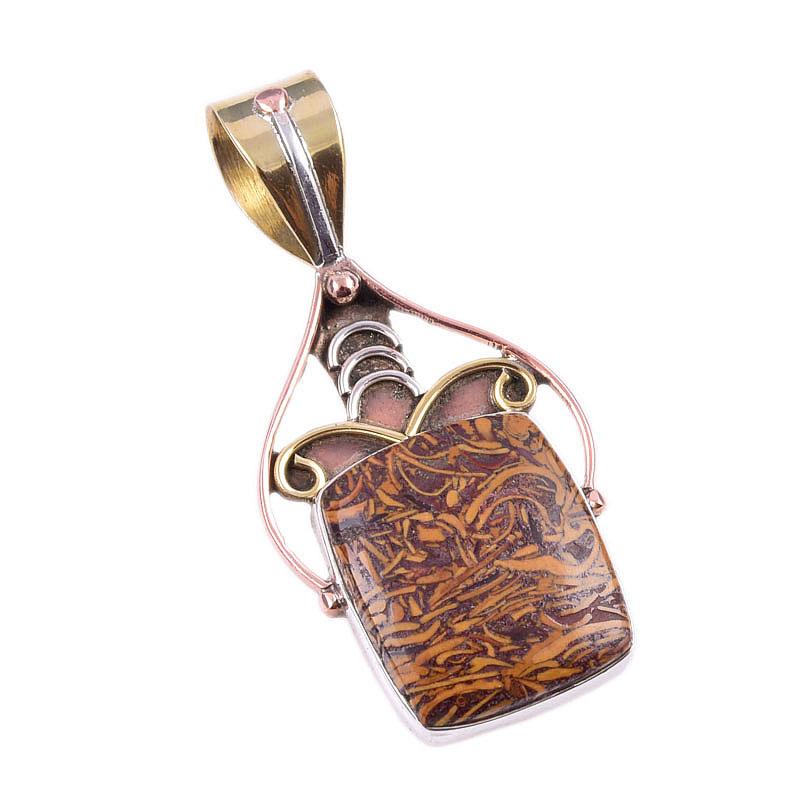 Pendentif bicolore en argent sterling 925 et jaspe Maryam naturel, 3,8 cm, E7m69