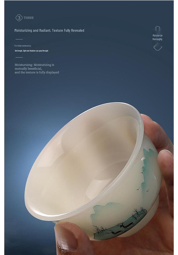 Hand-Painted Jade Ceramic Gongfu Tea Cup - Landscape Design, Perfect for Tea Tasting, Personal Use, or Gift.