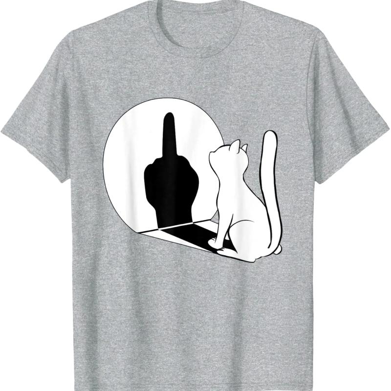 Middle Finger Cat Statement Cat Funny Gift T-Shirt Regular Short Sleeve Tops O-neck Men's Cotton T-shirt Cotton Summer Shirts