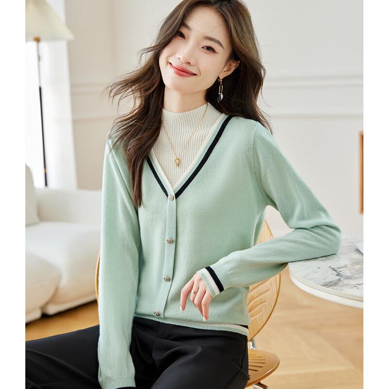 

Srcr Women s Faux Two-Piece 100% Wool Knit Sweater L