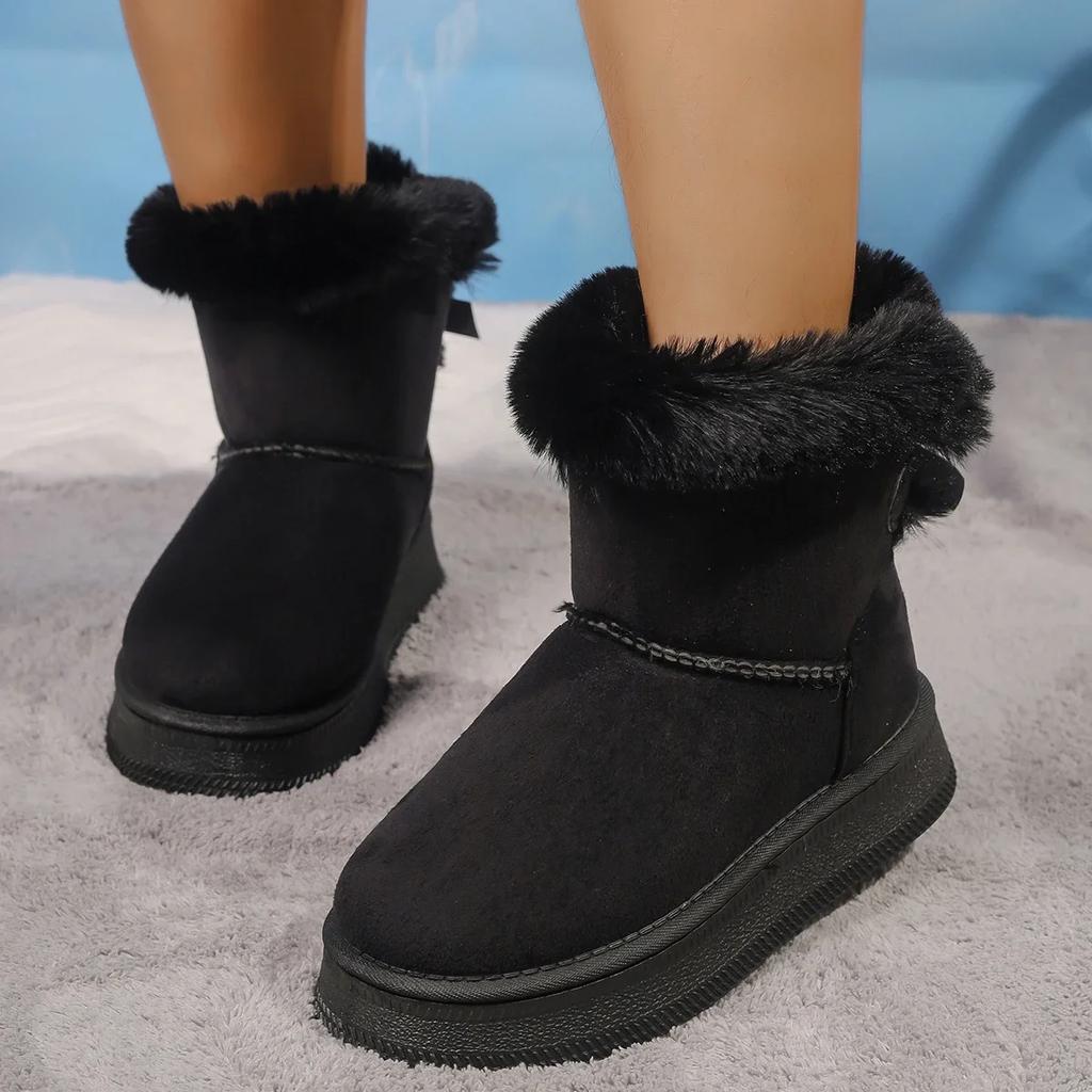Thick Soled Snow Boots for Women, 2025 New Winter with Plush Insulation, Butterfly Knot Casual Oversized Cotton Shoes for Women