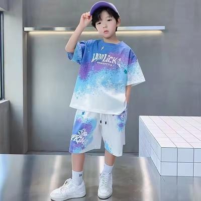 T-shirts pour adolescents Ensembles de vêtements Été Garçons Hauts à manches courtes dégradés + Shorts 2 Pièces Enfants plus âgés Costumes décontractés Tenues imprimées pour enfants