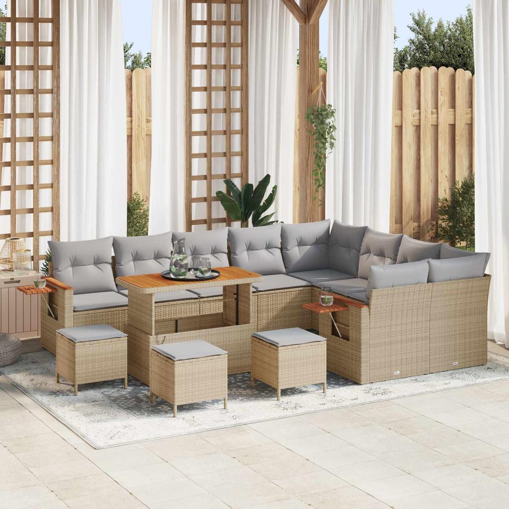 Garden Sofa Set 13 Pieces Beige Poly Rattan