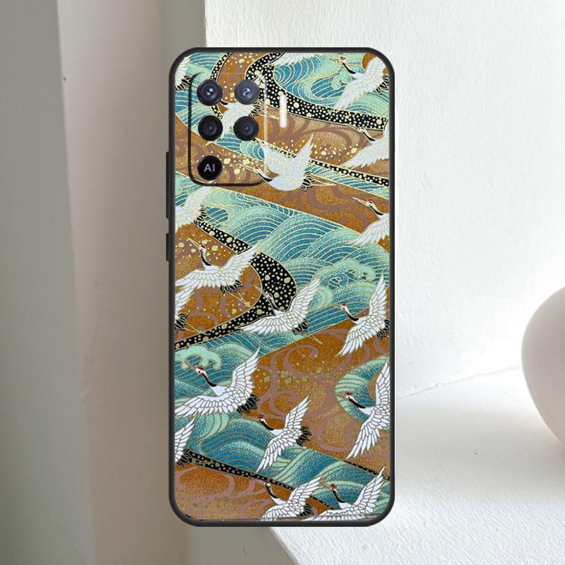 Art Crane Waves For OPPO A74 A54 A94 A17 A57 A15 A16 A76 A96 A18 A38 A58 A78 A98 A40 A60 A80 A5 A6 Pro Case