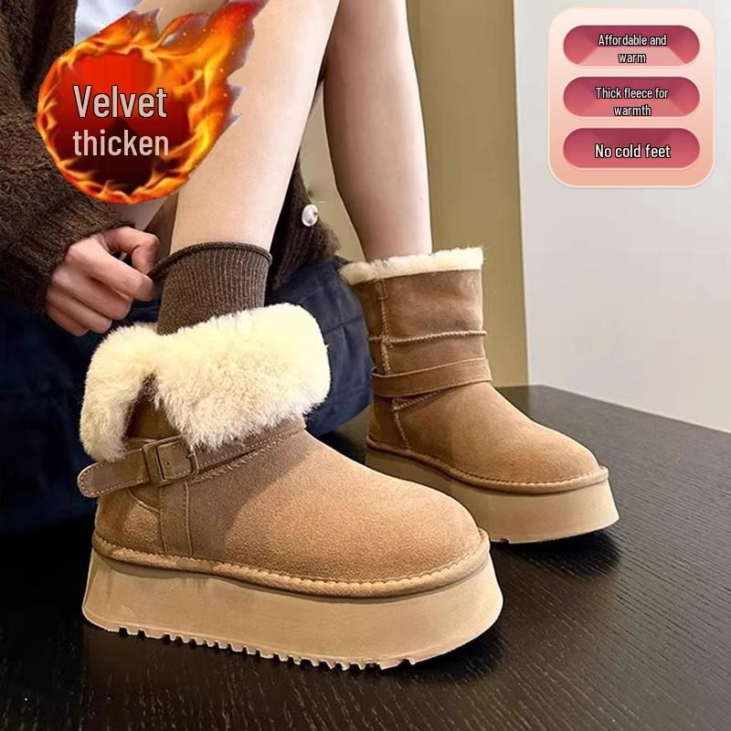 Зимние кожаные снегоступы на толстой подошве с бархатной подкладкой 2025 Size 36 222cm верблюд 1990₽