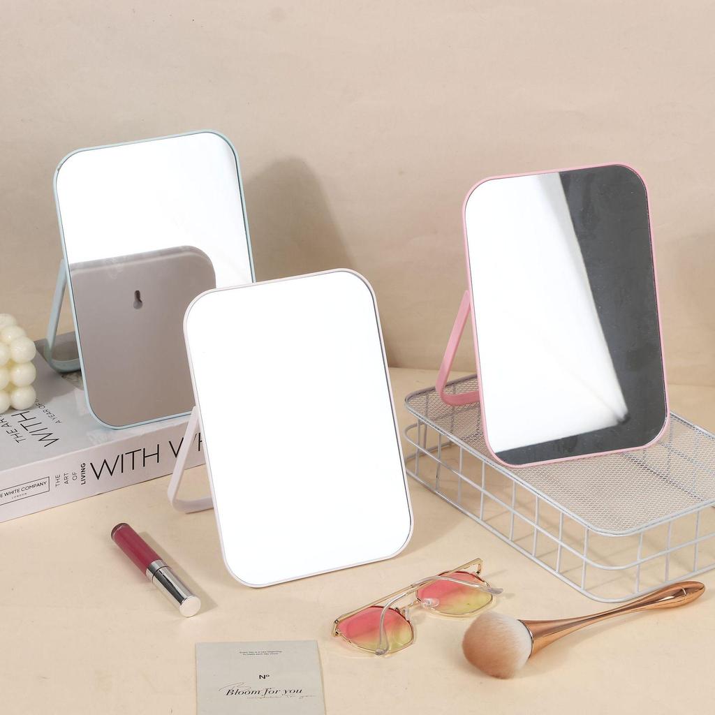 Portable Rectangular Wall-Mounted Makeup Mirror with Stand for Dorm Rooms
