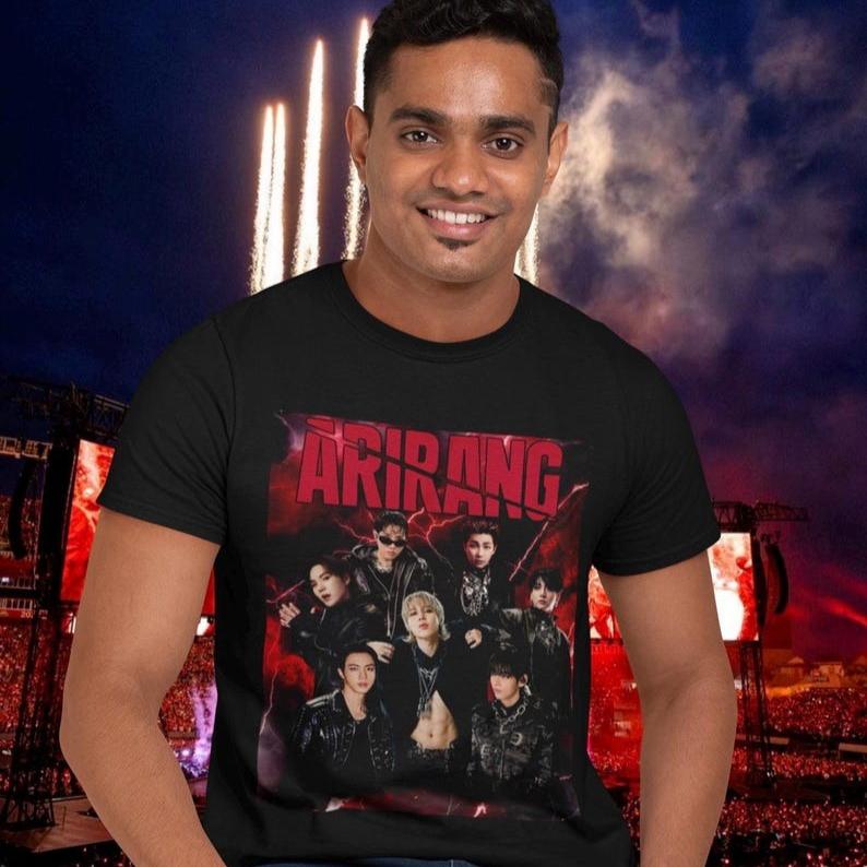 Summer Fashion Tee BTS Arirang Hooligan Style T-shirt - Edgy Group Collage Red Lightning Kpop Concert Merch ARMY Gift