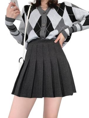 Sharphon Tweed Falten Große Größen Mini Uniform Uni Schule mit Matrosenanzug Rock, Größe, Herbst/Winter, Dick, Gefüttert, 38, Rock, Knielang, Farbe,