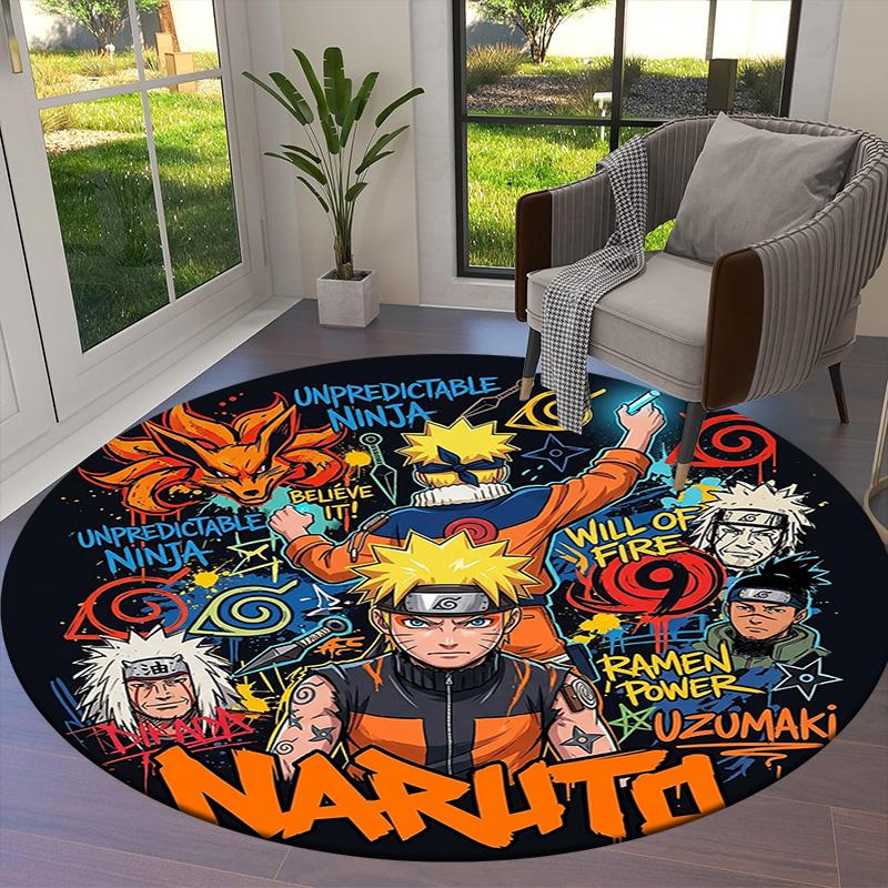 Naruto Poster Round Area Rug Carpet Rug For Living Room Bedroom Sofa Playroom Decor Nonslip Floor Mat