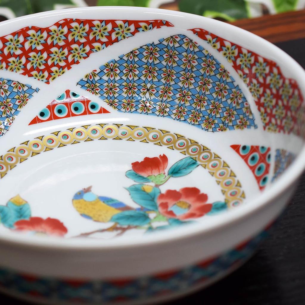 Japanese Warehouse Stylish Tableware Kutani Ware Bowl Gold Small Pattern Camellia and Bird Pottery Luxury Japanese Tableware Moribachi Bowl Made In