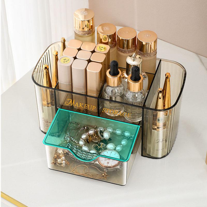 Multi-Tier Transparent Cosmetic Tools Organizer with Drawers Desktop Makeup Brushes Storage Box Jewelry Stationery Organizer