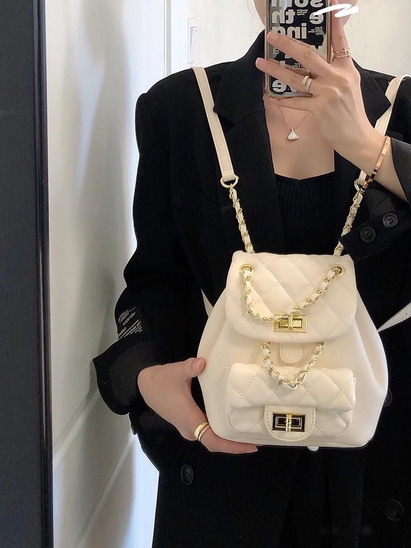 

2022 Женский мини-рюкзак на цепочке с бриллиантами в корейском стиле - Повседневный и универсальный белый