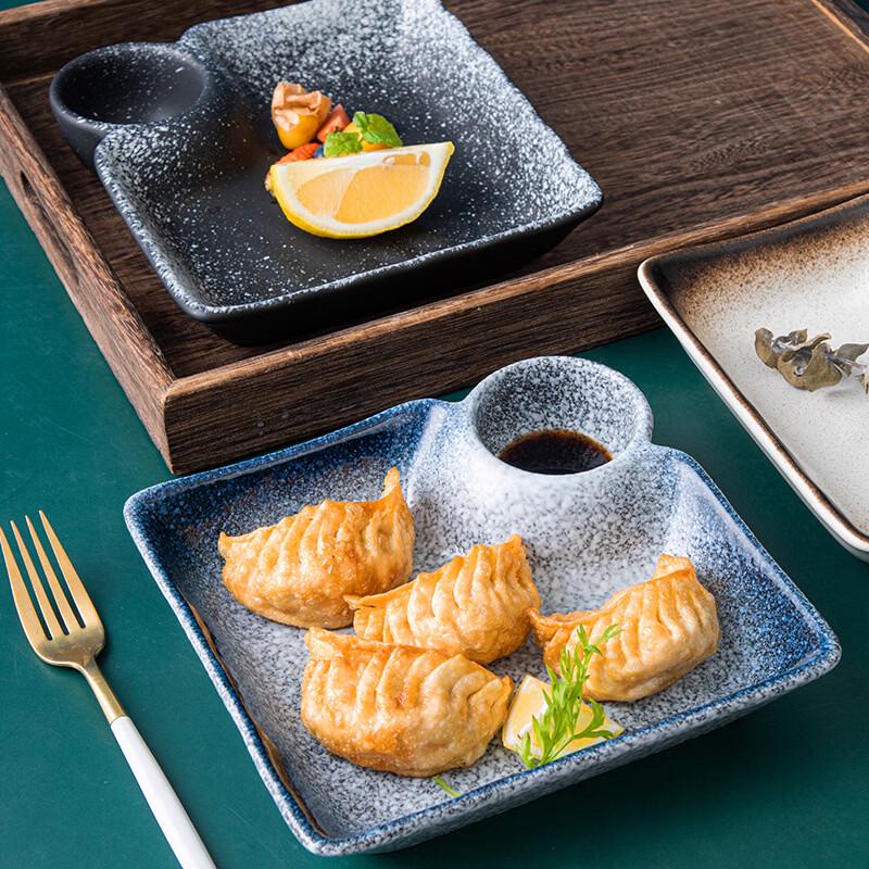 Japanese Style Bone China Divided Dumpling Plate with Vinegar Dish