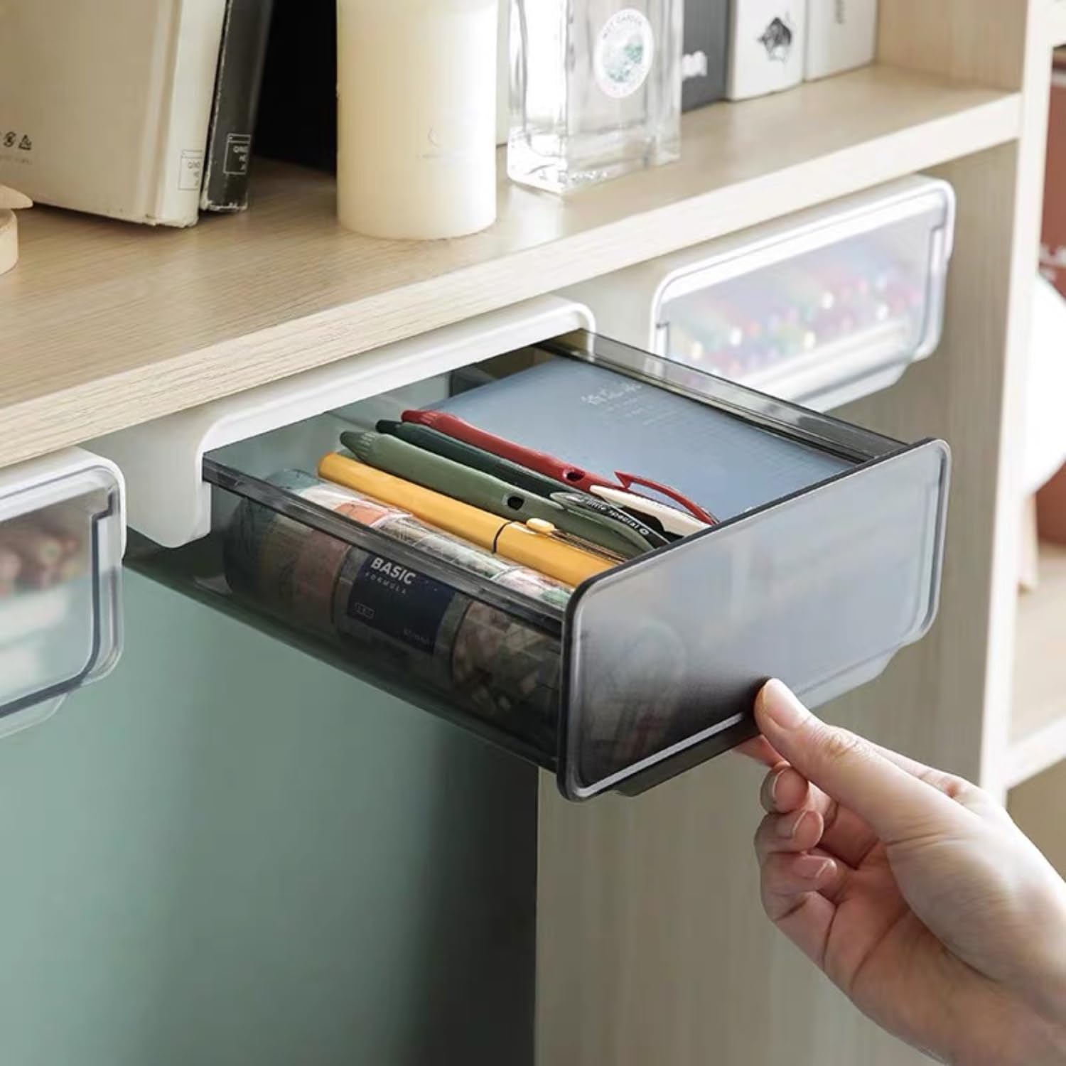 

Tokeo of Storage Boxes with Attachable Convenient Small Organizer for Office Stationery Remote and Includes Tape and Strong Easy Installation [Set 2]