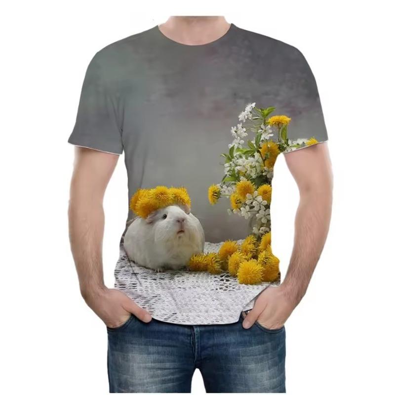 Summer Men Fashion Novel Animal Guinea Pig 3D Printing Cute Guinea Pig Pattern Casual Comfortable Short Sleeved T-shirt