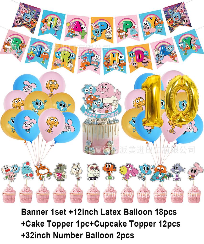 Cartoon Comedy G-Gumball Birthday Party Decorations Colorful Number Balloon Cake Topper Amazing World Party Supplies Kid Gifts