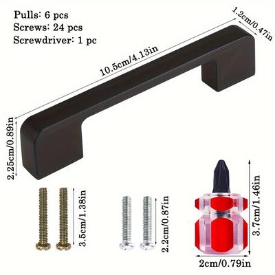 6 Pcs Black Cabinet Pulls Matte Aluminum Handles for Kitchen Drawer with Screws and Screwdriver