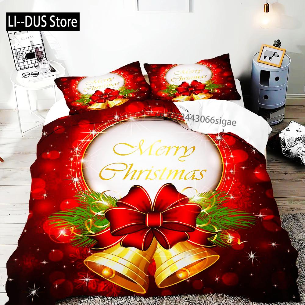 Comforter Merry Christmas Gold Bell Bow Bedding Set For Boys Teens Holiday Gifts Bedroom Decoration Queen King Full Size