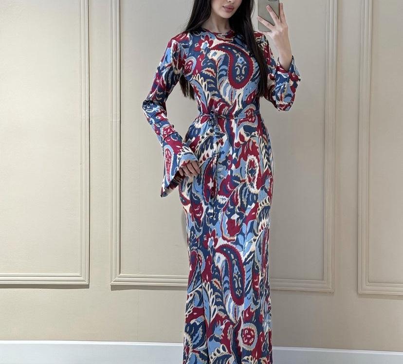 

Autumn Women s Printed Flare Sleeve Dress XL