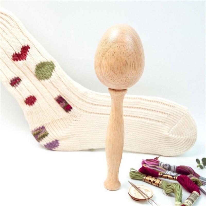 Eggs Shape Wood Mending Tool Wooden Darning Mushroom Set With Large Eye Needle and Colored Thread for Knitting Repair