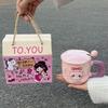 Cute Expression Mug with Lid Spoon Ceramic Cup Girls Couple Water Cup Home Children Breakfast Coffee Cup Men