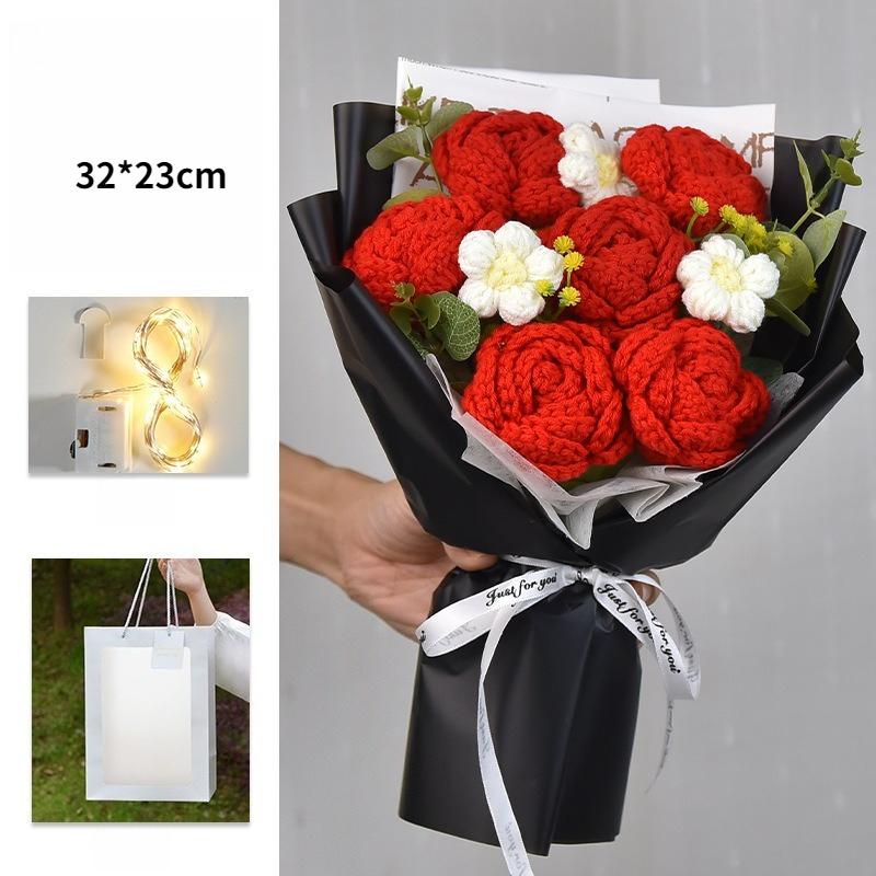 

6 Rose Crochet Bouquet - Handmade Eternal Roses, Romantic Gift for Special Occasions finished product delivery [about 33 * 23cm]