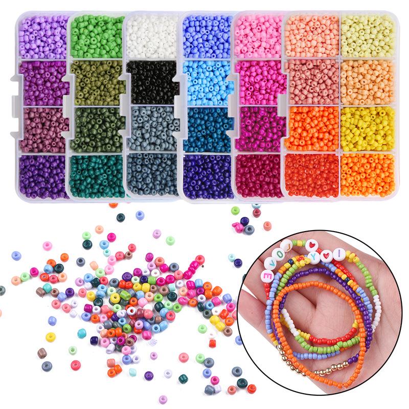 8-Compartment Solid Color Glass Seed Beads Set for DIY Bracelets & Necklaces
