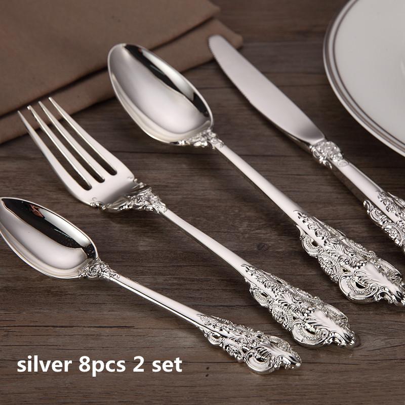 

4-24 шт. роскошная посеребренная столовая посуда свадебные столовые приборы рождественский подарок столовое серебро столовые приборы нож вилка чайная ложка ресторан