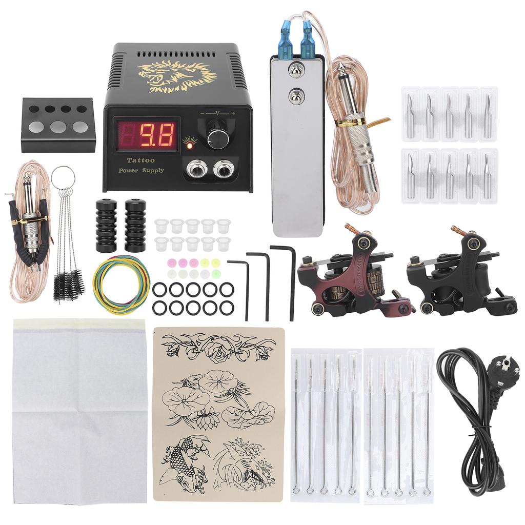 Tetovací strojek sada Tetovací cívkový strojek Tetovací napájecí zdroj Tetovací jehly Kompletní tetovací nástrojEU