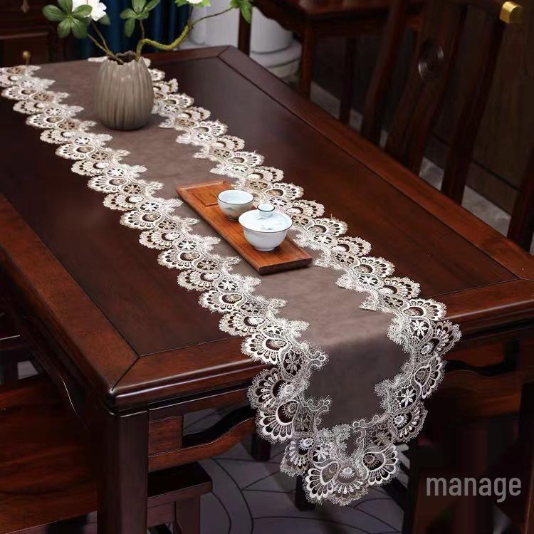Waterproof & Oil-Proof PU Lace Table Runner - American Light Luxury Design for Dining Table or Shoe Cabinet