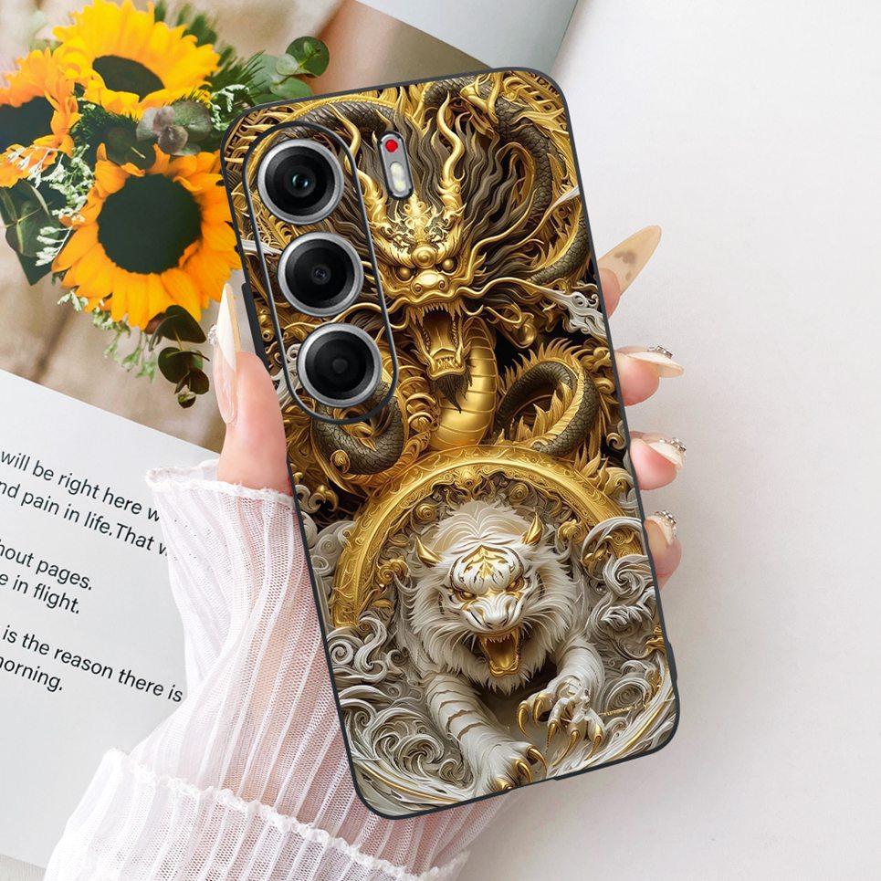 Hülle für Tecno Camon 40 Pro CM7 CM6 Handyhüllen für Camon 40 4G CM5 Niedliche Cartoon-Tiere Cooler Drache Löwe Weiches TPU Schwarze Abdeckung